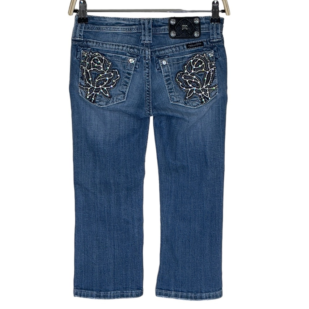 Miss Me Girls Youth Size 14 Rose Bling Pocket Blue Jeans - Picture 4 of 4